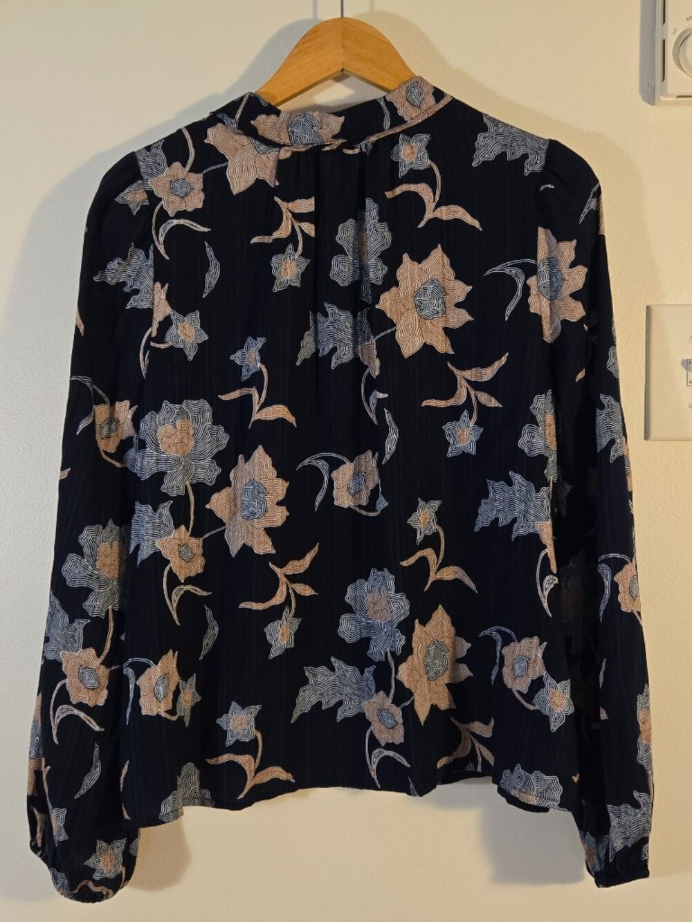 LOFT | Navy Blue Floral Split Neck Top - Picture 3 of 5